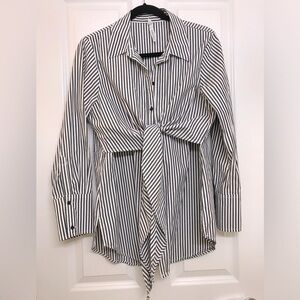 NY Collection Front Tie Striped Button Down Shirt